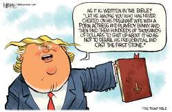TRUMP CAST THE FIRST STONE by Rick McKee