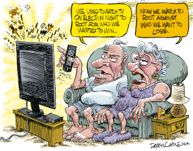 ROOTING FOR THE ELECTION RESULT ON TV by Daryl Cagle